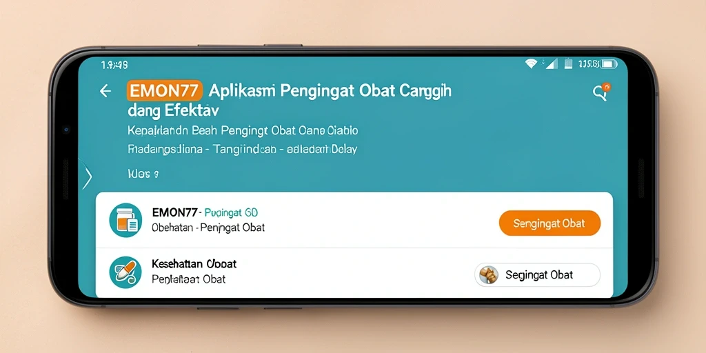 Antarmuka aplikasi EMON77 untuk Pengingat Obat yang bersih dan intuitif.