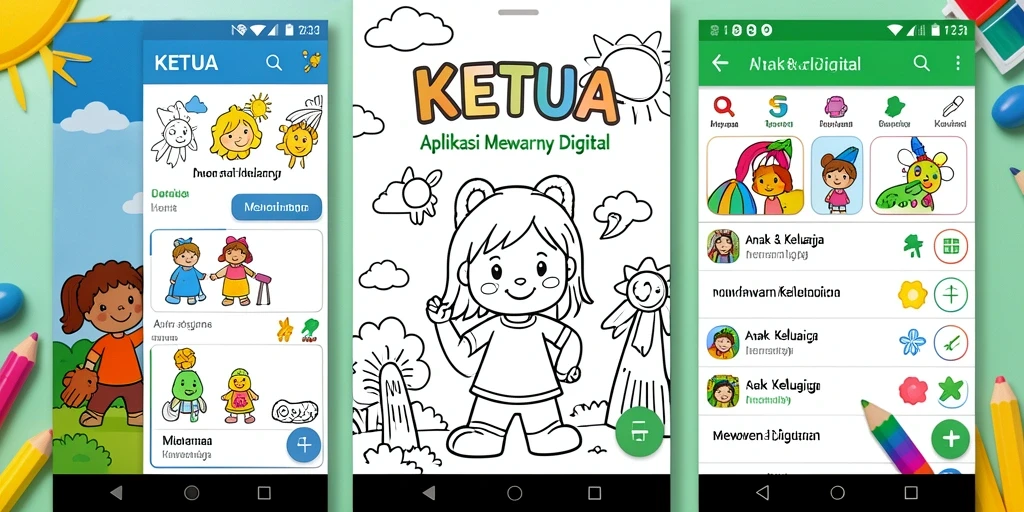 Tampilan antarmuka KETUA yang ramah anak untuk mewarnai.